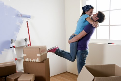 Organized boxes and furniture in storage
