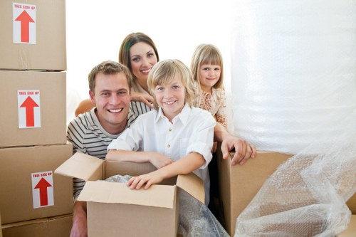 Business relocation with organized boxes and office furniture