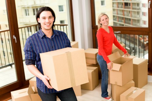 Professional movers handling boxes during a small removal